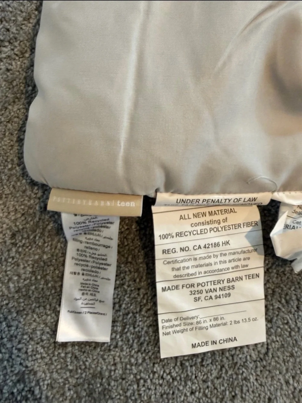 PB Teen - Neutral Pintuck Comforter - Soft Grey Bedding